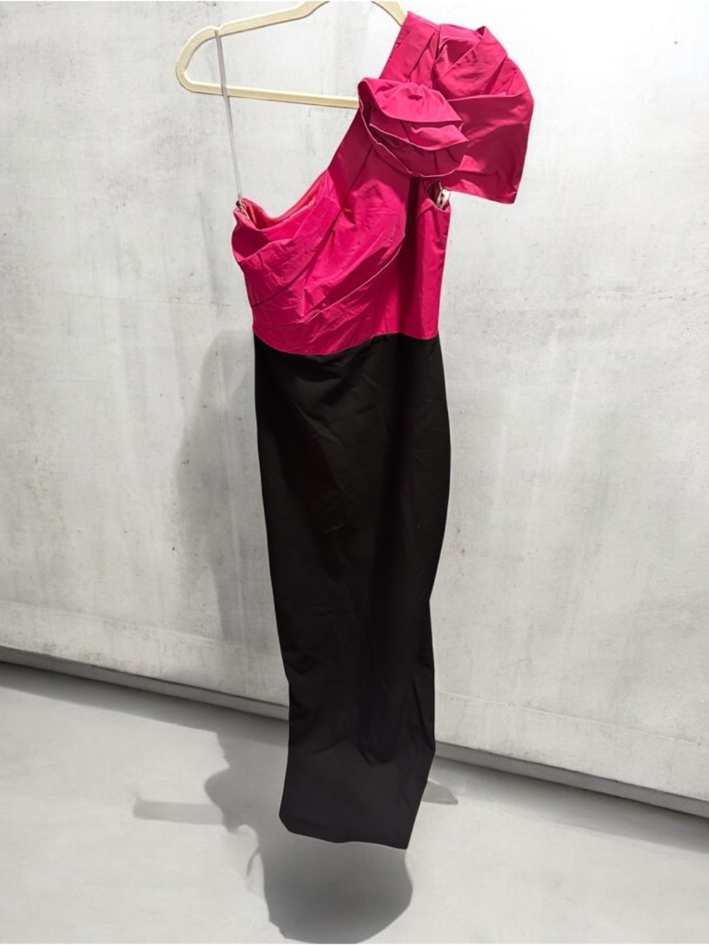 Marchesa Notte One-Shoulder Pink and Black Evening Dress